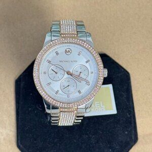 Michael Kors MK6827 Tibby White Chronograph Glitz Dial Two Tone Rose Gold/Silver